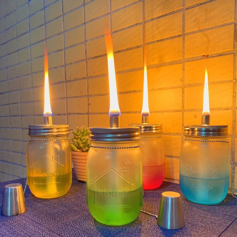 Mason Jar Tabletop Torch Kits,4 Pack Longlife Fiberglass Wicks,Stainless Steel