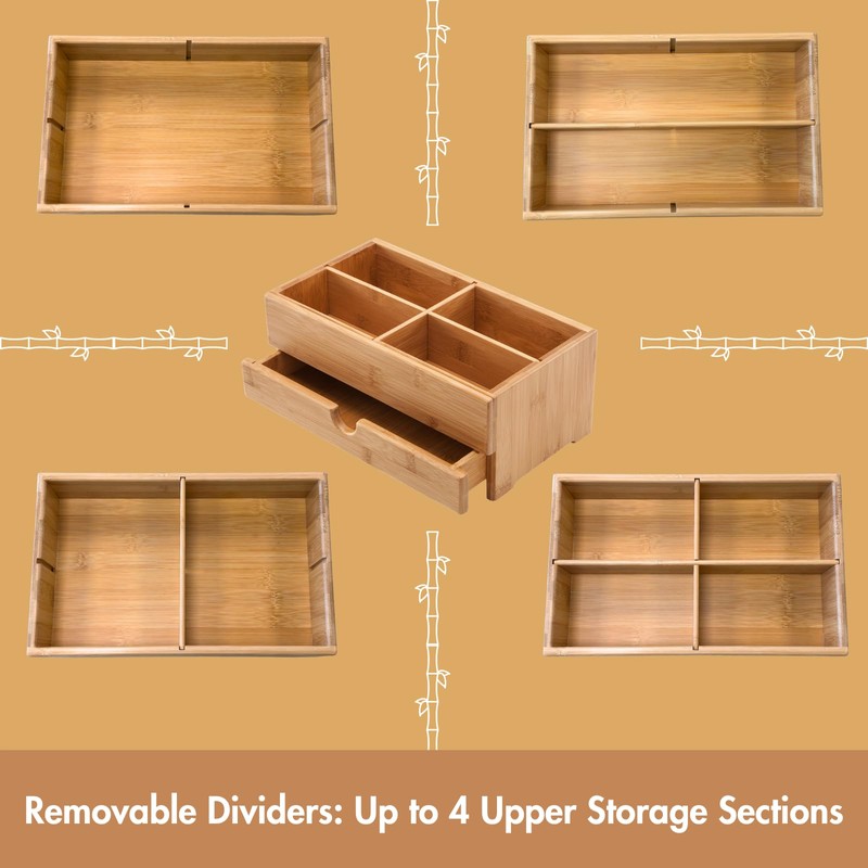 GOBAM Bamboo Makeup Organizer and Storage with Drawer, Wooden Cosmetic