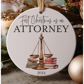 First Christmas as an Attorney 2024 Grad Gift Law School Christmas Ornament, New Lawyer Judge Scales of Justice
