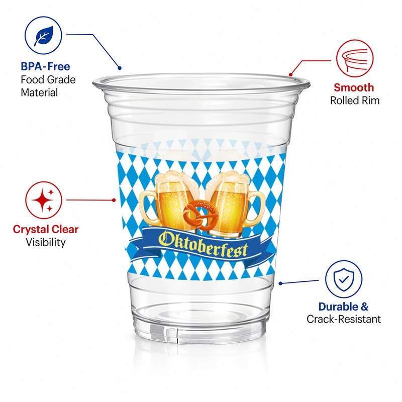 Oktoberfest Cups Party Supplies - 14oz 50 Pack Blue White