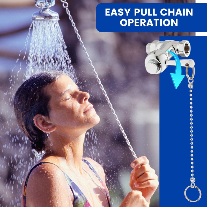 Self-Closing Shower Valve with Pull Chain, Chrome, Indoor or Outdoor