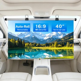 40 Inch Retractable Projector Screen for Car with Adjustable Loops for Headrests/Sun Visors Self-Locking Pull Down & Slow Retraction High Gain Wrinkle-Free for SUV/RV/Camping/Bedroom/Office/Gift