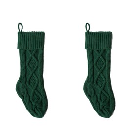 Flonding 2 Pack 18" Green Knitted Christmas Stockings for Xmas Holiday Party Hanging Stocking Decorations
