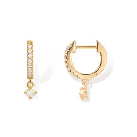 PAVOI 14K Gold Plated 925 Sterling Silver Post Huggie With Dangle | Small Gold Hinged Hoop Earrings For Women | Trendy Hoop CZ Huggie Earrings (Opal, Yellow)