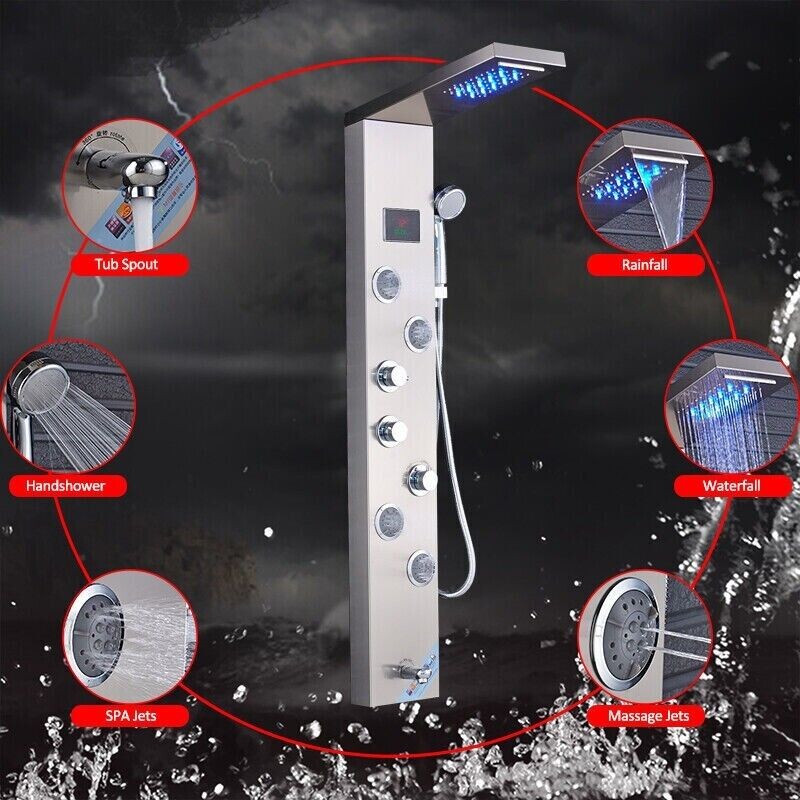 ELLO&ALLO Wall Mount Stainless Steel LED Shower Panel Tower System