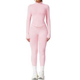 Women's 2pcs Workout Sets Yoga Outfit Long Sleeve Activewear Zip Up Top Workout Leggings Fitness Sportswear