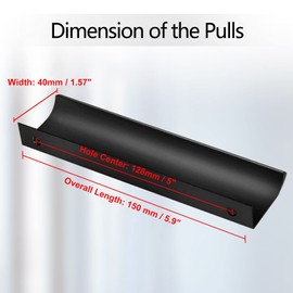 Cjueiom 6 Pack Concealed Kitchen Cupboard Handles 128mm Hole Center Hidden Drawer Pulls, Finger Edge Pull Aluminum Cabinet Handle Invisible Door Knob for Wardrobe (150mm Total Length, Black)