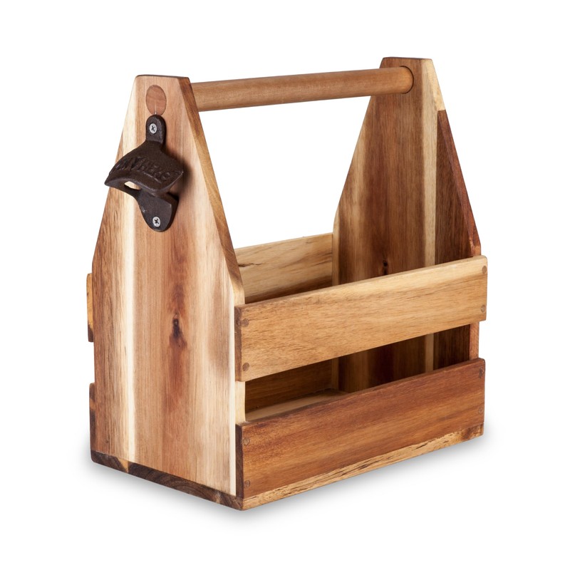Foster & Rye Acacia Wood 6-pack Beer Carrier - Growler