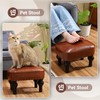 DSGAMER Leather Ottoman Footrest,Rustic Foot Stools Seat,Wood Footstool Rectangle Footrest