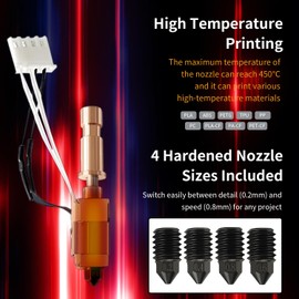 2-Pack 0.4mm Hardened Ceramic Hotend Kit for Anycubic Kobra S1 Combo/ACE Pro + Extra 0.2mm, 0.4mm, 0.6mm, and 0.8mm Hardened Steel Nozzles Thermistor, Heater Cartridge, Heatbreak Extruder Kit
