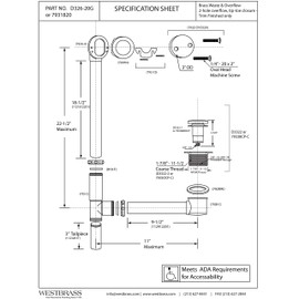 Westbrass D326-20G-50 Tip Toe Bath Waste - 22 in. Make-Up, 20 Ga. Tubing in Powdercoated White Powder Coat White