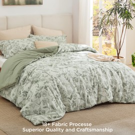 Bedsure Floral Comforter Set Queen Size - 100% Cotton Fabric with Microfiber Inner Fill, Sage Green Bedding Comforter Set, 3 Pieces, 1 Soft Reversible Botanical Flower Comforter and 2 Pillow Shams