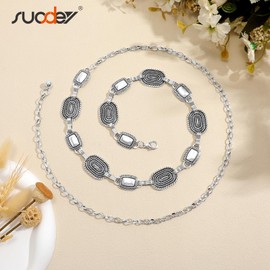 SUOSDEY Women Western Concho Belt Silver Gold Boho Waist Chain Adjustable Country Metal Belt for Jeans Dress