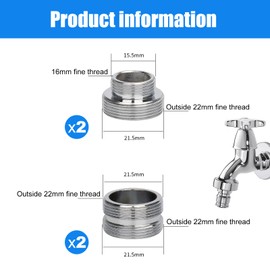 4Pcs Faucet Adapter, Mini 15.5mm Male Thread to 21.5mm Male Thread, M22 to M22 with Gasket, Tap Adapter for Kitchen Sink, Tap Aerator Connector for Water Purifier, Tap Adapter