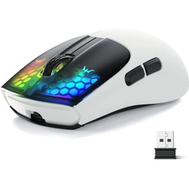 MAGIC-REFINER X5 Wireless Gaming Mouse, 49g Ultralight G502 Tri-mode 2.4Ghz/USB-C Wired/Bluetooth Mouse, PC Gaming Mice PixArt Optical Sensor-Adjustable DPI-Main Click RGB Backlit-Win/MAC, White&Black