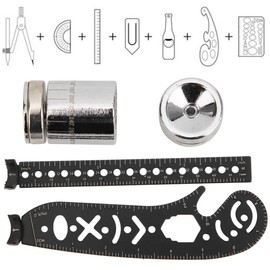Keenso Multifunctional Drawing Ruler Tool, Black Iron, Multifunctional Drawing Ruler, Tool, Compass Ruler, Innovative Painting, Magnetic Compass Measurement (17 mm Black)