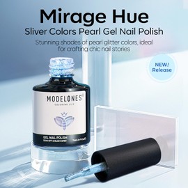 modelones Pearl Gel Nail Polish, 15 ML Shimmer Pearl White Blue Mermaid Nail Drawing Glitter Pearlescent Gel Polish Soak Off Led Nail Gel Polish Swirl Shell Thread Effect DIY Mani Gift