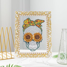 MaiYiYi DIY Skull Crystal Diamond Art Tabletop Kit Cute Skull Decorated Desktop Diamond Painting by Numbers Photo Frame Diamond Dots for Home Office Table Top Decor (10.4X7.5 inches) ﻿