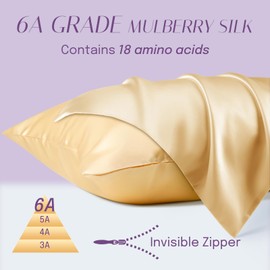 OLESILK Silk Cushion Cover Hair and Skin Care with Zip 16 Momme 1 Piece Gold 40 x 80 cm