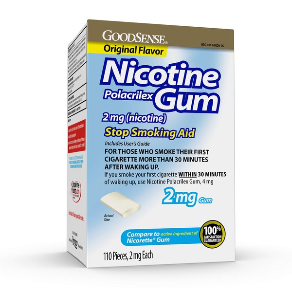GoodSense Uncoated Nicotine Polacrilex Gum 2 mg, Original Flavor, Stop Smoking Aid, 110 Count