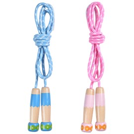 OTraki 2PCS Skipping Rope Kids 2.6M/8.5FT Jump Rope for Children Adjustable Cotton Jumping Rope with Wooden Handle for Fitness Training Outdoor Activities