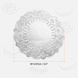 sourcing map 50pcs Lace Paper Doilies 5.5 Inch Silver Round Disposable Decorative Paper Placemats Hollow Flower Absorbing Papers for Cakes Desserts Food Decoration Wedding Birthday