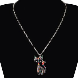 DOWAY Cute Enamel Cat Necklace for Women Girls Pet Kitten Pendant Jewellery Gift, enamel, No Gemstone