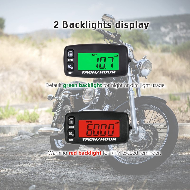 HonorMeet Digital Tachometer for Small Engines, Green and Red Backlight,