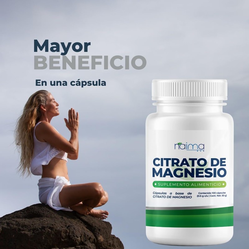 Citrato Magnesio 100 Capsulas 500 Mg - Suplemento Alimenticio -Natural