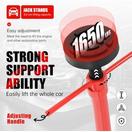 HECASA Universal Underhoist Jack Stand Lift 3/4 Ton Capacity Lifting from 64.5" - 84.5" Wide Diameter Base Under Hoist Lift Car Support Stand Engine Steel Powder Coated Red