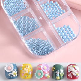 Blue Micro Mini Metal Ball Beads, Nail Caviar Beads Nail Art Decorations, Mixed 6 Sizes 3D Nail Round Ball Design for Women Girls Manicure Charms Acrylic Supplies, DIY Resin Nail Art Accessories