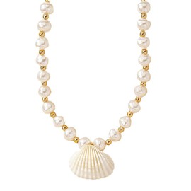 Niaspi Shell Pearl Choker Necklace for Women Girls Gold Beaded Seashell Drop Pendant Necklace Bohemian Summer Beach Statement Adjustable Elegant Dainty Party Accessories Jewelry