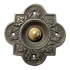 Cast Iron Traditional Quatrefoil Shape Doorbell Push Button |10cm x 10cm | Brass Push Button with cast Iron Surround | Vintage Style Door Bell Push
