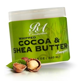 RA COSMETICS Whipped Cocoa & Shea Butter, Lemongrass - 12oz | 100% Pure & Natural Skin Moisturizer with Coconut Oil | Vitamin-Rich Body Butter for Soft, Supple, and Radiant Skin & Healthy Hairs