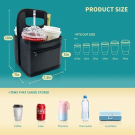 VETHERS Reusable Coffee Cup or Cans Carrier, Take Out Cup Holder, Handle Tote Bag Drink Holder with 2 Organizer Pockets for Hot & Cold Beverages, for Delivery and Take Out (Neoprene Black)