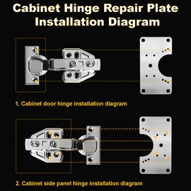 6 Pcs Cabinet Hinge Repair Replacement Kit, Stainless Steel Cabinets Hinge Repair Plate Brackets with Screws, Hinges Repair Board, Kitchen Cupboard Door Hinge Repair Fixing Plates