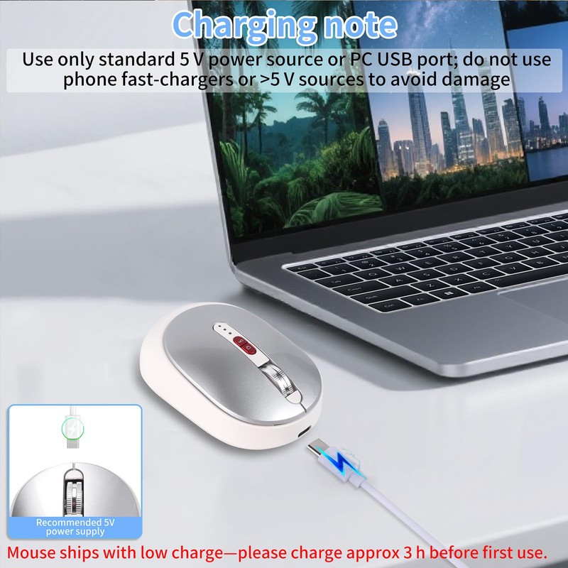 KUYHRF Dual Mode Wireless Bluetooth Mouse - USB-C & USB-A