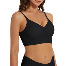 ZITAIMEI Low Back Seamless Bras Multiway Convertible Strap Halter Lifting Bra Spaghetti Strap Wire-Free Padded Backless, #1 Black, Large