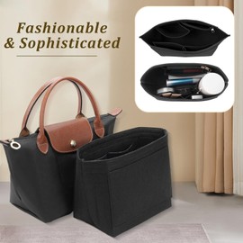 APMGONT Organiser for Longchamp Bag, Foldable Purse Organiser for Bag, Felt Purse Organiser Insert, for Longchamp Le Handbag Insert (Black, L 38 x 25 x 17 cm)