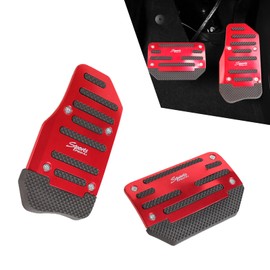 dawfall Pack-2 Car Foot Pedals, Brake + Throttle Upgraded Anti-Slip Rubber Strip Foot Pedal Cover Kit, No Drilling Required Alloy Sports Trim, Universal for Automatic Transmission Cars (Red & Black)