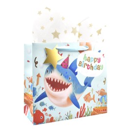 Pigeon Poros Light Blue Birthday Gift Bag with Tissue Paper for Birthday, Baby Shower, Party, and More - 12.6”x4.7“x10.3”, 1 Pcs
