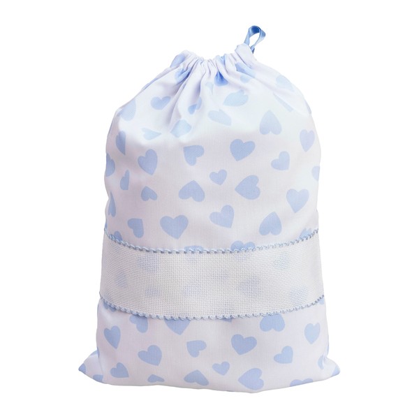 Filet - Nursery Bag with Drawstring for Embroidery, Made of Pique Cotton with Heart Print, 100% Made in Italy, Sky, Modern
