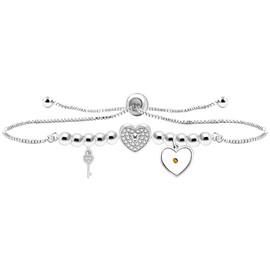 Yongxu White Love Symbol Metal Heart Charm Adjustable Size Beaded Wedding Manifesto Holiday Bracelet, Holiday Gift for Wife, Mother and Friends, Set with Heart shaped Mustard Seed Christ Pendant