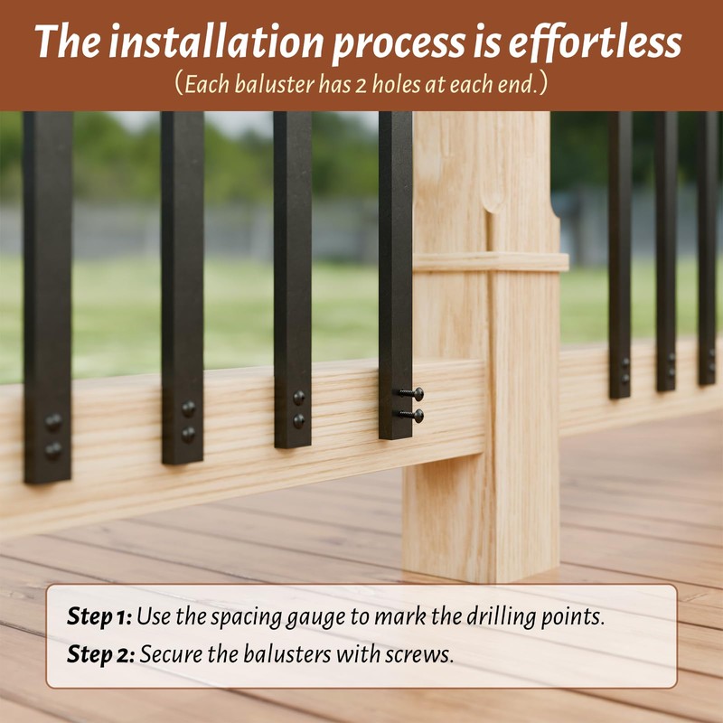 Belinova 50 Pack 38" Hollow Aluminum Deck Balusters with Screws,