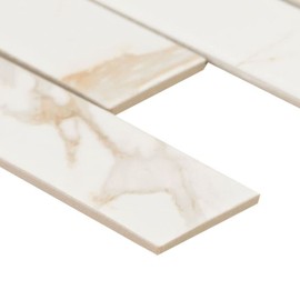 2x6 White and Gold Brownish Calacatta Vintage Look Matte Porcelain Mosaic Wall Tile for Bathroom Walls, Kitchen Backsplashes, Artistic Insets, Accent Wall (Box of 15 Sheets)