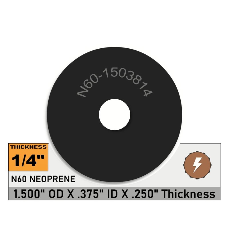 (4 Pack) Neoprene Rubber Washers - 1 1/2" OD x