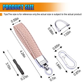 UHANBUT Leather Car Keychain, 360° Rotatable Key Fob Holder with Anti-Lost D-Ring, Auto Snap Swivel Key Ring for Men Women (Pink)