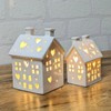 Fyne-Finds Warm LED House White Gloss Ceramic Hut Set Pair