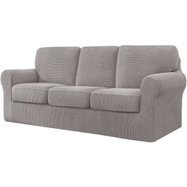 LINGERIN 7 Piece Stretch Sofa Covers for 1Base Cover 3 Cushion Couch Cover and 3 Backrest Cover for Living Room Furniture Slipcovers Thicker Jacquard Fabric (Taupe)