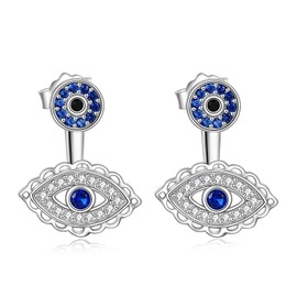 CUPENDA Evil Eye Earrings 925 Sterling Silver Evil Eye with Flat Back Stud Earrings Set Evil Eye Jewellery for Women, Sterling Silver, No Gemstone